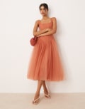 [Lace & Beads] Lace & Beads corset drop hem midi dress in terracotta rose-Red 12 Terracotta Rose