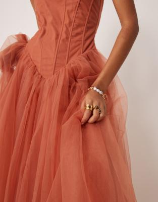 Lace & Beads Corset Drop Hem Midi Dress