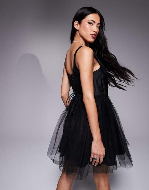 Short black tulle dress online