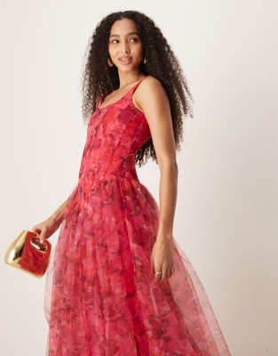 Lace & Beads Corset Dropped Hem Maxi Dress