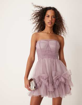 corset overlay mini dress in lilac gray