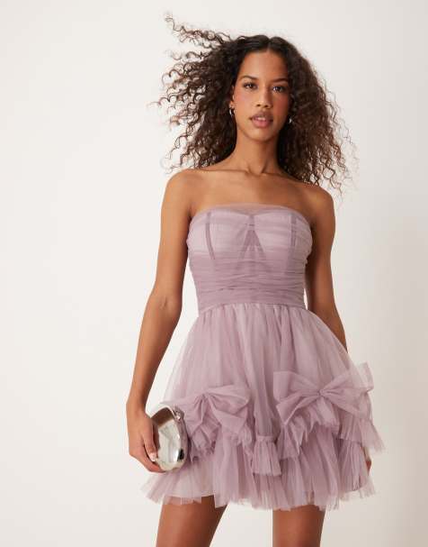 Lace & Beads corset overlay mini dress in lilac gray - view 1