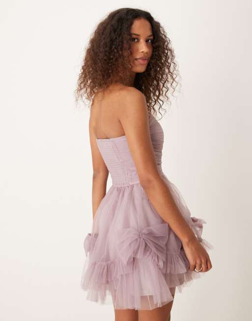 Lace Beads corset overlay mini dress in lilac grey ASOS