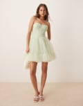[Lace & Beads] Lace & Beads corset overlay tulle mini dress in pistachio green 12 Pistachio green