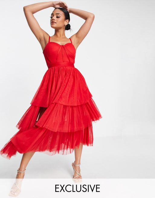 Long red hotsell tulle dress