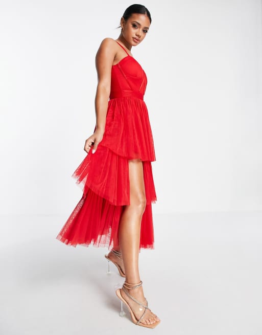 TK Bustier Tulle Midi Red Party Dress EU34 / Red