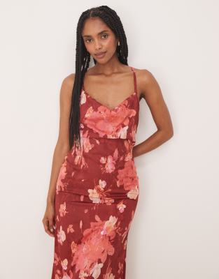 Lace & Beads Cowl Neck Maxi Slip Dress