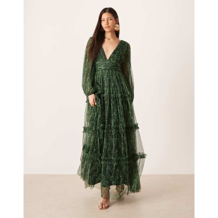 slim fit dress slacks BBC Ginny Pear Green Pearl Embellished Backless Gown (Archive Sale)