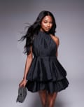 [Lace & Beads] Lace & Beads double bubble hem taffeta mini dress in black 12 Black