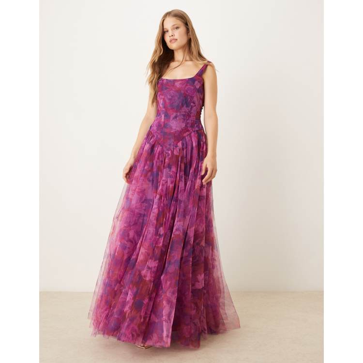 white christmas dresses Sweet Serenade Rose Pink Floral Corset Maxi Dress main image 1