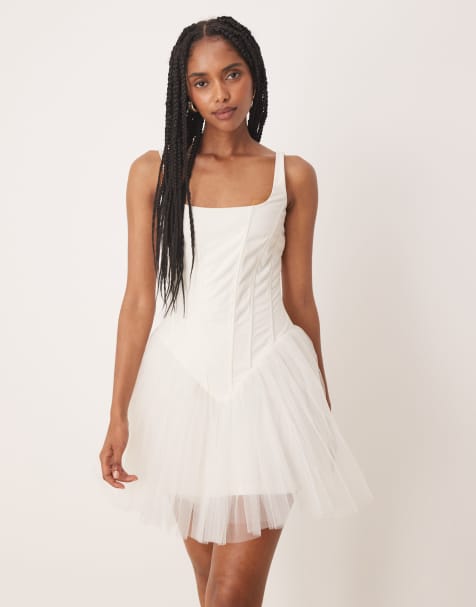Lace & Beads drop waist corset detail mini dress in butter cream - view 1