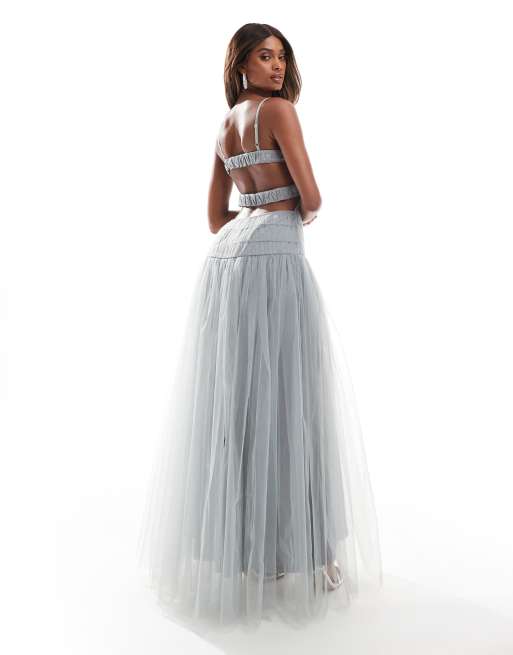 Grey tulle maxi dress sale