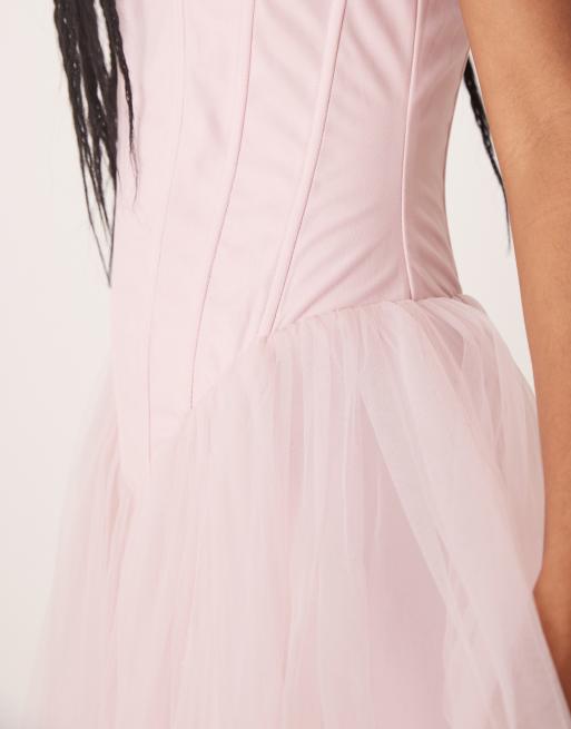 Lace & Beads drop waist corset detail maxi dress in powder pink