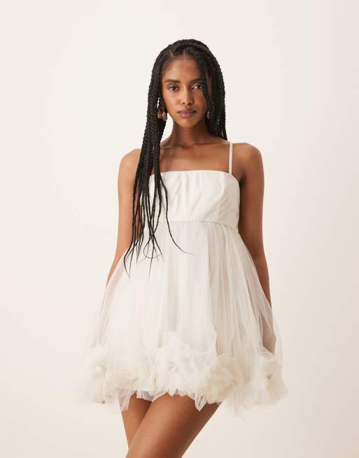 Lace & Beads - Elfenbenshvid babydoll-minikjole med ballonkant, 2 af 4