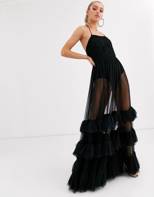 Asos design maxi dress in outlet tulle with embellished bodice