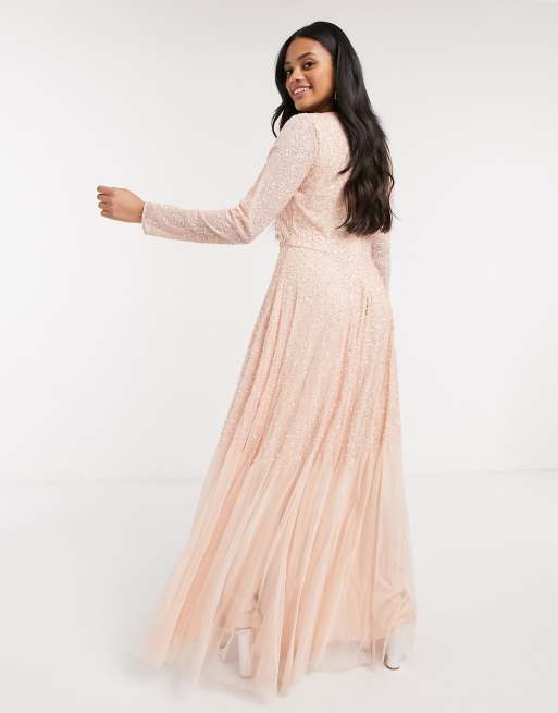 Pink lace store long sleeve dress