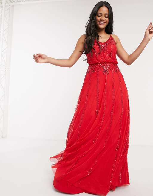 Red dress 2024 with beads