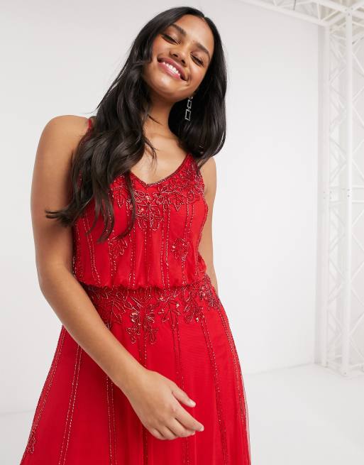 Red cheap beaded dress