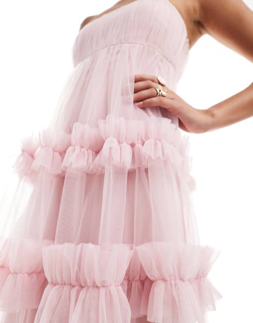 lace and beads dress asos Lace & Beads tulle corset midi dress in pink floral