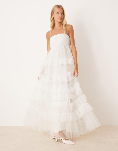 Lace & Beads empire ruffle maxi dress in ivory - view 1