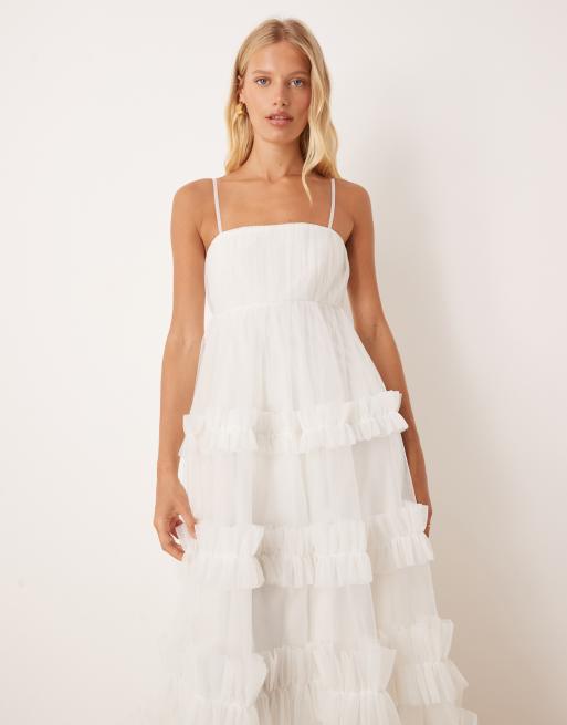 Lace & Beads empire ruffle maxi dress in ivory