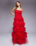 [Lace & Beads] Lace & Beads empire ruffle maxi dress in red 14 Red