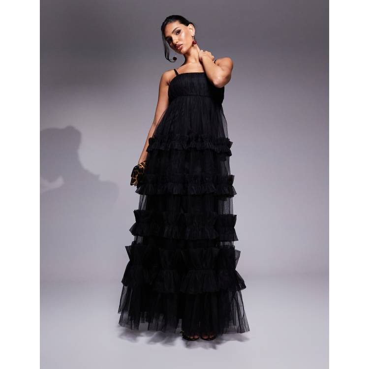 Lace & Beads empire waist ruffle maxi dress in black | ASOS