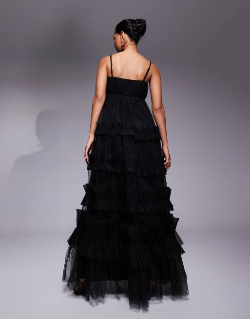 Lace & Beads empire waist ruffle maxi dress in black | ASOS