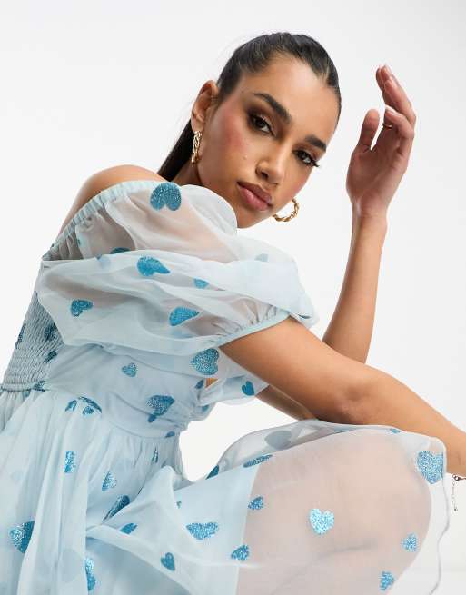 Lace & Beads exclusive babydoll organza mini dress in powder blue 