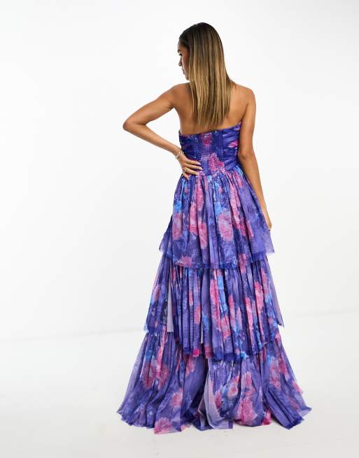 Lace & Beads exclusive bandeau high low maxi dress in cobalt