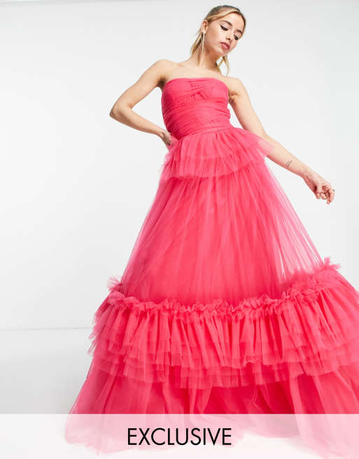 Pink Tulle Dress - Pink Tiered Maxi Dress - Bustier Maxi Dress - Lulus