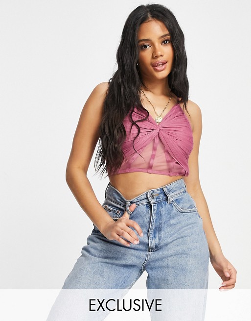 Lace & Beads exclusive bow bra corset crop top in rose