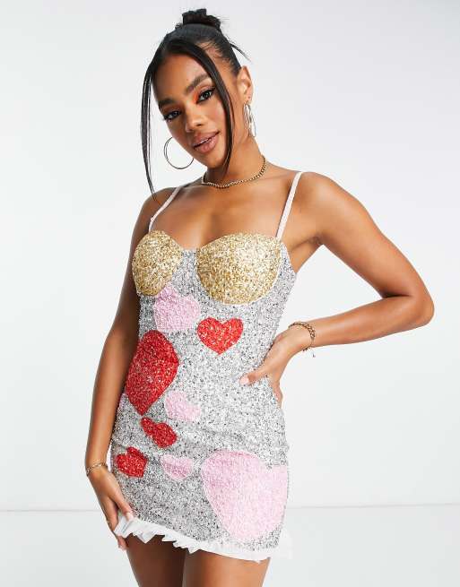 Pink Heart Jacquard Seamless Slip Dress