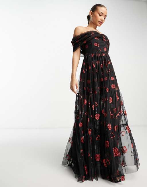 Lace & Beads exclusive corset maxi dress in glitter hearts