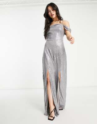 Lace & Beads Exclusive embellished jumpsuit in pewter-Purple