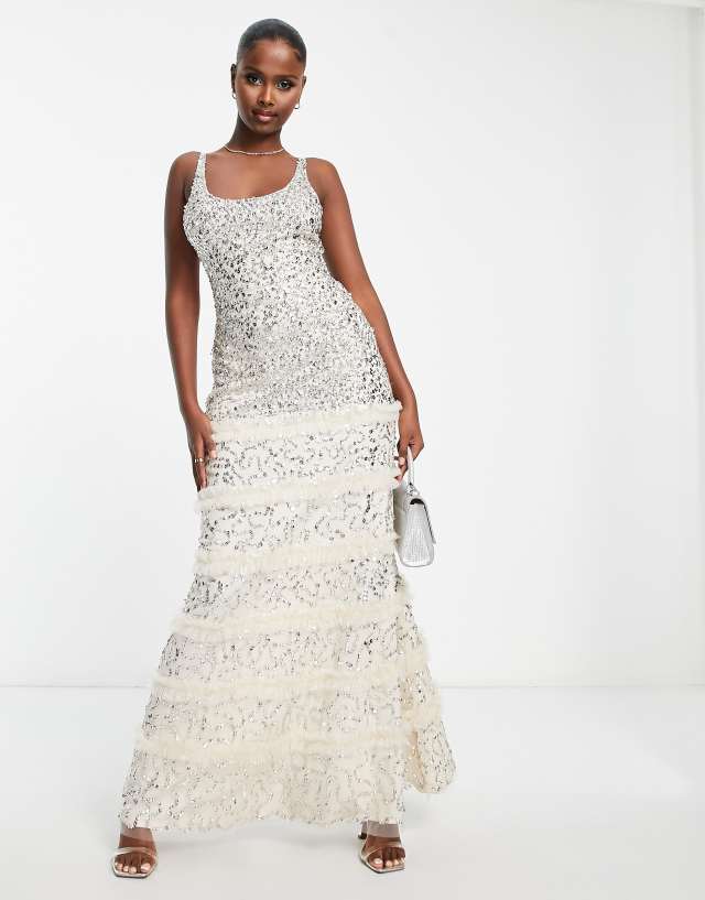 Lace & Beads exclusive embellished maxi dress in champagne