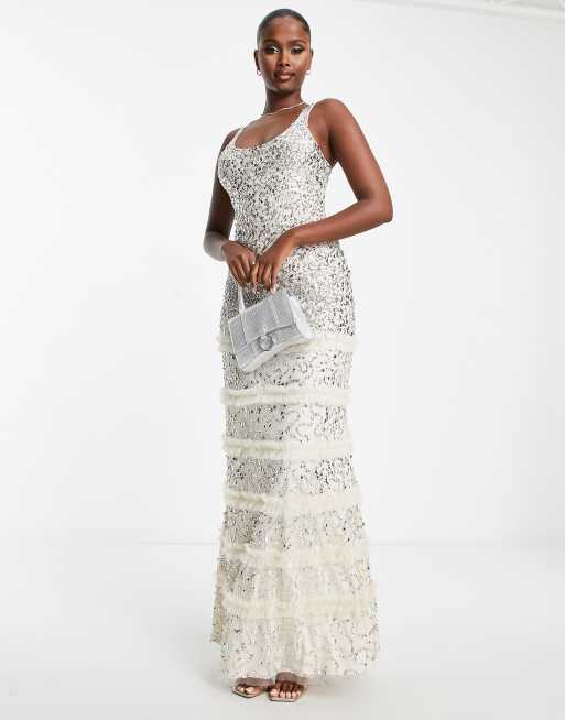 Boutique lace & hot sale metallic maxi dress