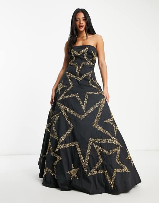 Black maxi shop dress with stars