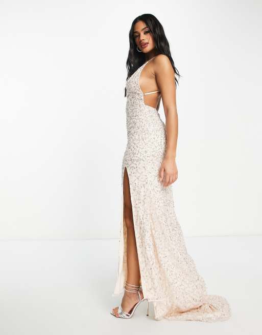 Lace & Beads Tulle Two-Tone Maxi Dress in Purple - ASOS Outlet