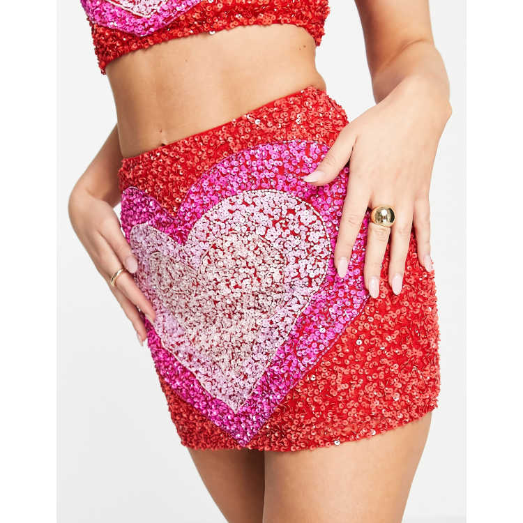 Pink skirt red hearts best sale