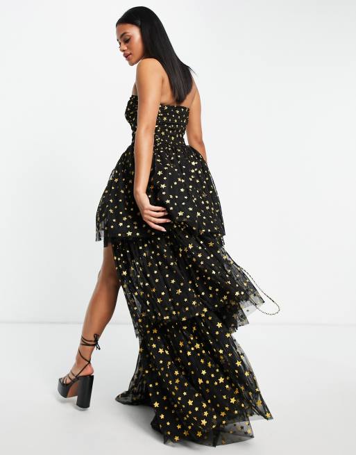 Lace & Beads exclusive high low tulle maxi dress in black glitter star |  ASOS