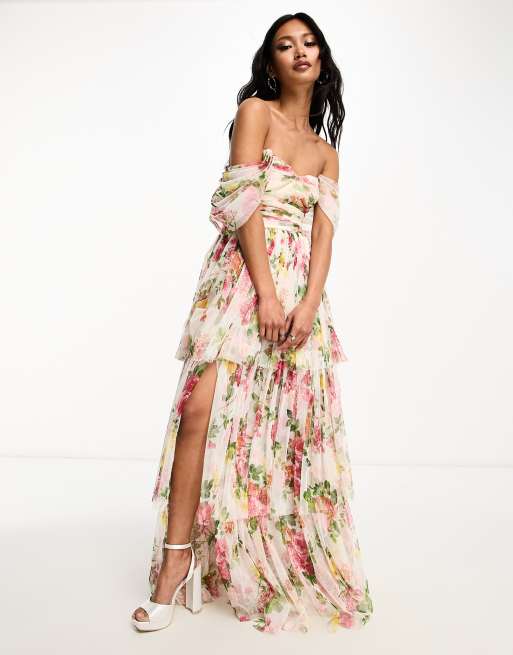 Off the shoulder 2024 long floral dress