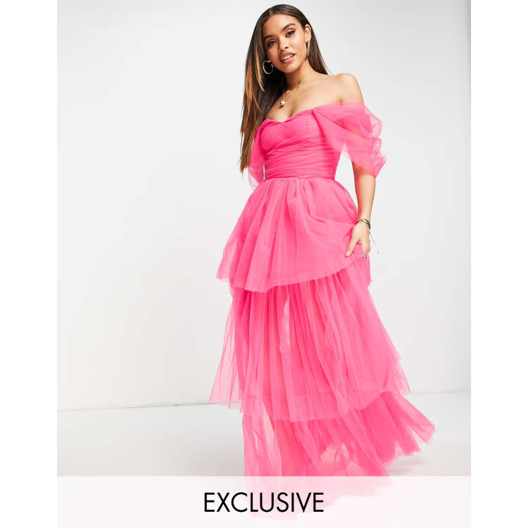 Pink off the hot sale shoulder maxi dress