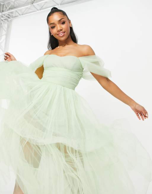 Green tulle maxi outlet dress