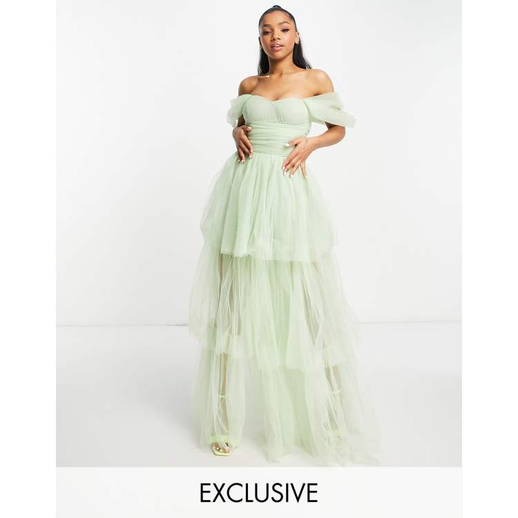 Ameri。 OFF SHOULDER TULLE LAYERED DREss OFF SHOULDER TULLE LAYERED DRESS