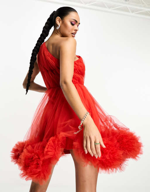 Asos red tulle dress sale