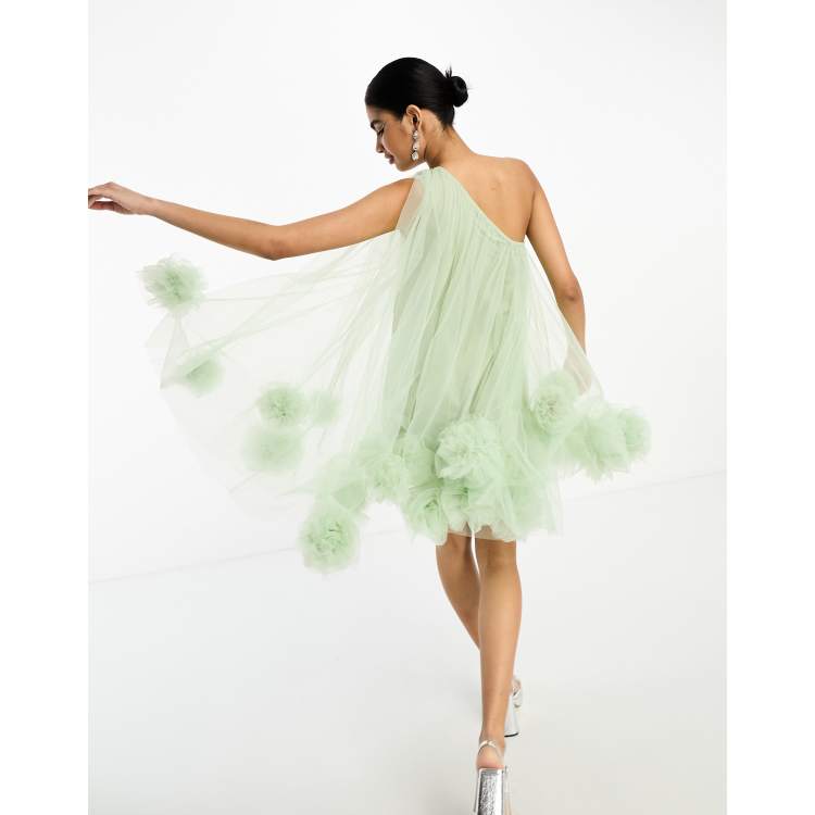 Lace & Beads exclusive one shoulder ruffle hem tulle mini dress in