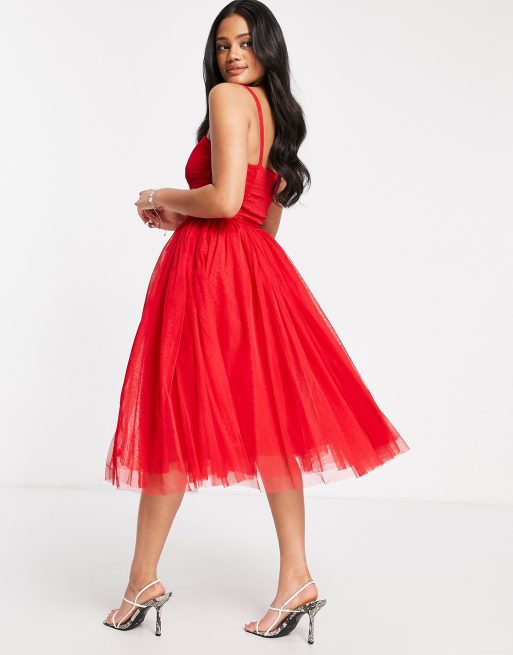 Red midi dress store formal