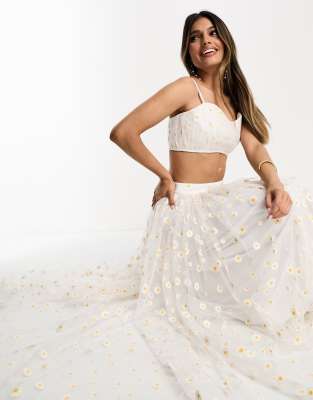 Lace & Beads Exclusive Tulle Maxi Skirt In White Daisy - Part Of A Set