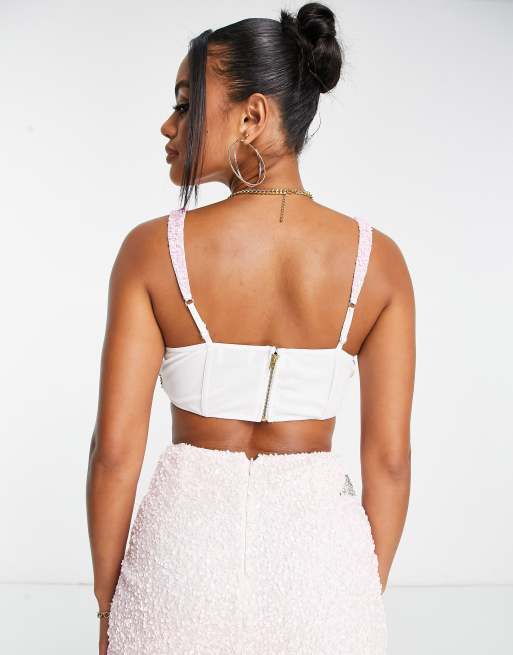 Missguided Co Ord Rib Diamante Lace Up Crop Top